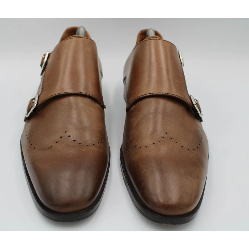 Size 9.5 - Matteo Massimo 8279 Genuine Leather Monk Strap Dress Shoes Italy